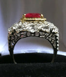 18K GOLD 6.34 CT. GIA CERTIFIED LARGE VS VIVID RED RUBY REGAL DIAMOND RING