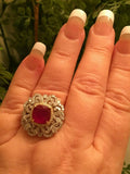 18K GOLD 6.34 CT. GIA CERTIFIED LARGE VS VIVID RED RUBY REGAL DIAMOND RING