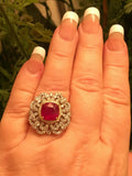 18K GOLD 6.34 CT. GIA CERTIFIED LARGE VS VIVID RED RUBY REGAL DIAMOND RING