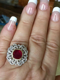 18K GOLD 6.34 CT. GIA CERTIFIED LARGE VS VIVID RED RUBY REGAL DIAMOND RING
