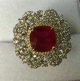 18K GOLD 6.34 CT. GIA CERTIFIED LARGE VS VIVID RED RUBY REGAL DIAMOND RING