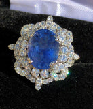 18K GOLD 10.56 CT GIA CERTIFIED UNHEATED NO HEAT BLUE SAPPHIRE DIAMOND RING!!
