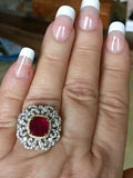 18K GOLD 6.34 CT. GIA CERTIFIED LARGE VS VIVID RED RUBY REGAL DIAMOND RING
