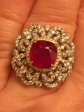 18K GOLD 6.34 CT. GIA CERTIFIED LARGE VS VIVID RED RUBY REGAL DIAMOND RING