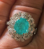 18K GOLD 6.89 CT GIA CERTIFIED NEON GREEN BLUE PARAIBA TOURMALINE DIAMOND RING!!