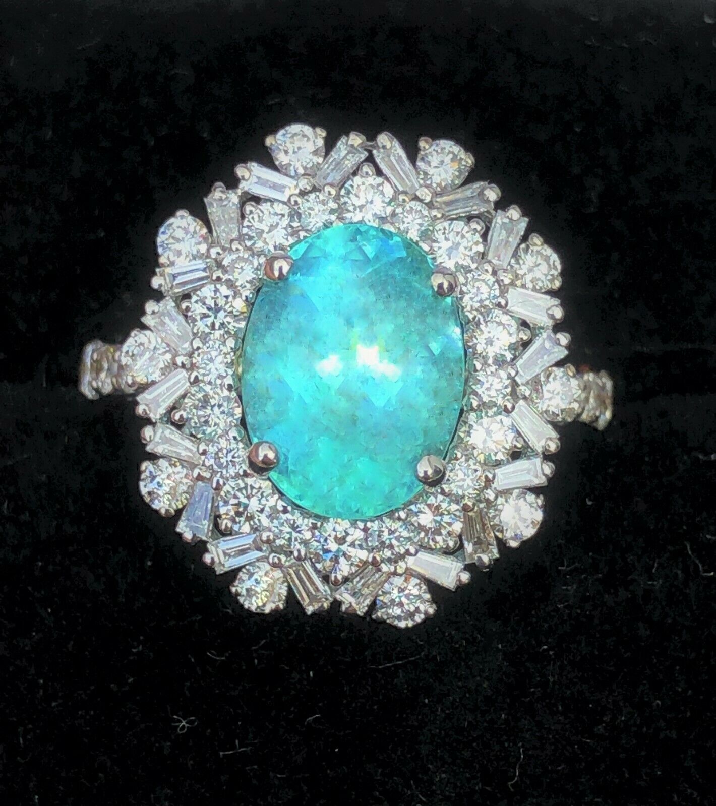 Indicolite Tourmaline halo ring with diamonds R1406