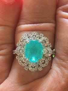 18K GOLD 6.89 CT GIA CERTIFIED NEON GREEN BLUE PARAIBA TOURMALINE DIAMOND RING!!