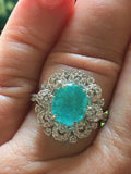 18K GOLD 6.89 CT GIA CERTIFIED NEON GREEN BLUE PARAIBA TOURMALINE DIAMOND RING!!