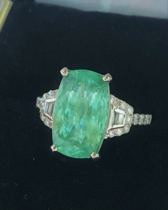 18K GOLD 6.97 CT. CERTIFIED GIA NEON CUSHION PARAIBA TOURMALINE DIAMOND RING!!